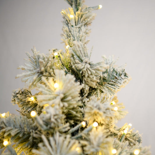 4' Flocked Pencil Aspen Tree - flocked foliage and lights close-up 6