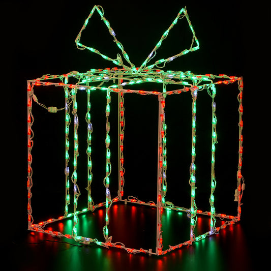 Caja de regalo 3D grande, roja con lazo verde - Destello