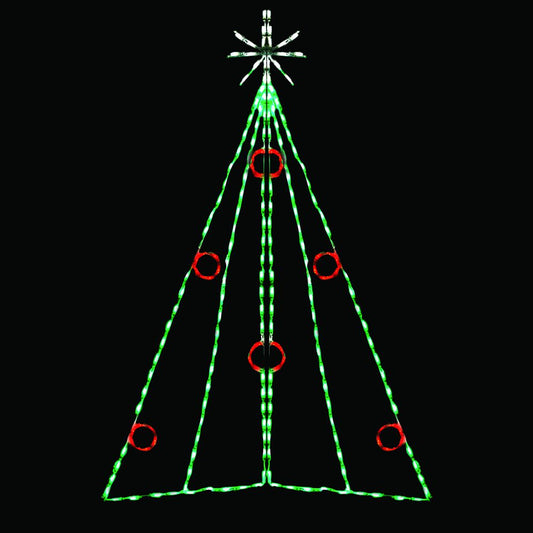 Christmas Tree with Berries LED display showing green LED silhouette, red berry clusters, and starburst star topper against black background