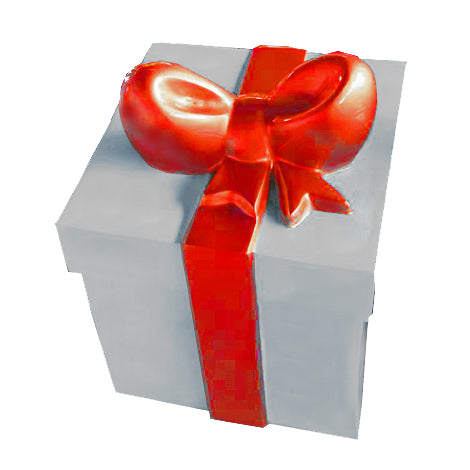 Caja de regalo de fibra de vidrio plateada, lazo rojo - 18"x18"x22"