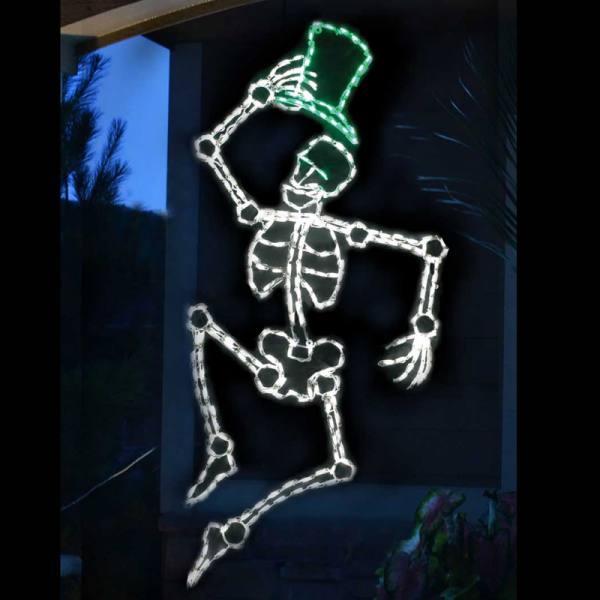 Esqueleto Bailarín con Sombrero Verde, Exhibidor LED (53")