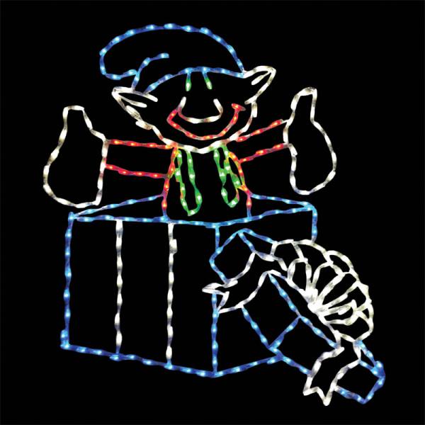 Elfo saliendo de caja de regalo, Pantalla LED (50")
