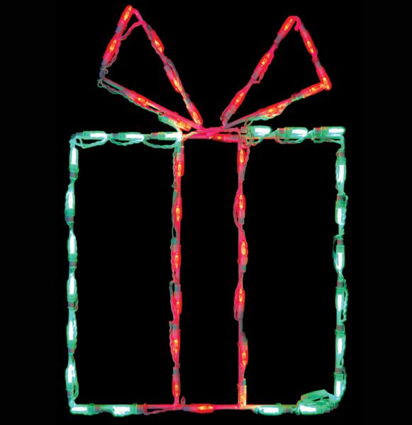 Exhibidor LED Caja de Regalo - Caja Verde/Moño Rojo (25")