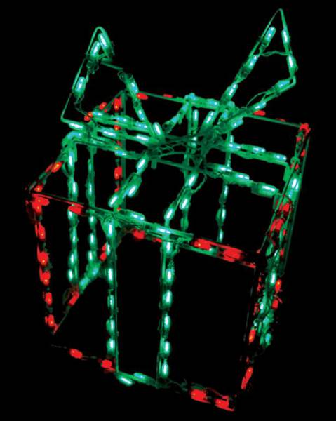 Exhibidor LED 3D Caja de Regalo - Caja Roja Moño Verde (32")