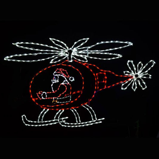 Decoración LED Animada de Papá Noel Volando en Helicóptero