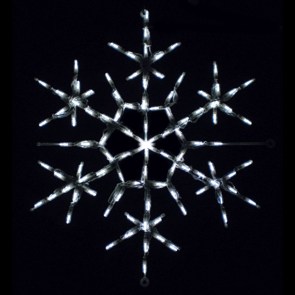 White Starpoint Snowflake LED Light Display glowing against a black background