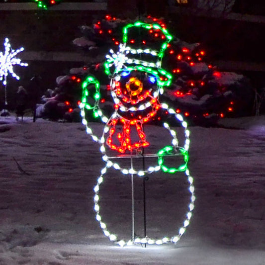 Pantalla LED de muñeco de nieve saludando - Sombrero verde (34")