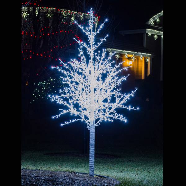 Árbol LED de tilo de 8', tronco blanco, luces blancas