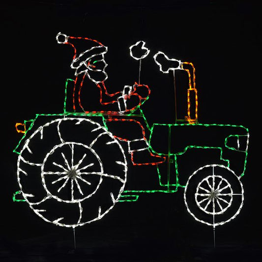 Exhibición LED animada de Papá Noel conduciendo un tractor