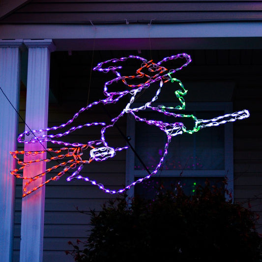 Bruja Volando en Escoba LED de Halloween (38")