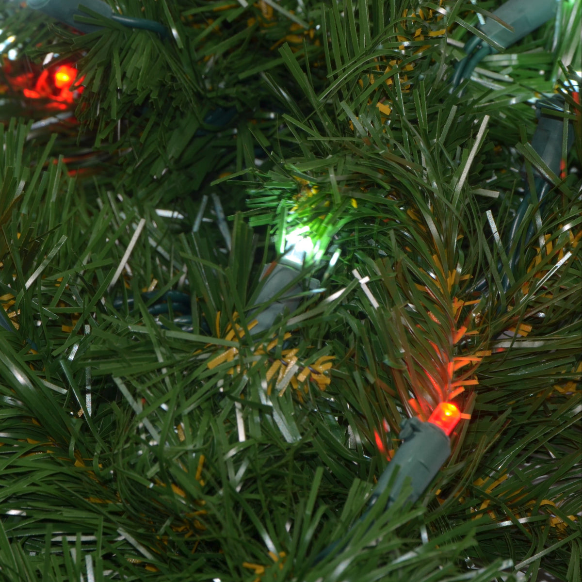 48" Sierra Fir Wreath with LED Concave Lights - greenery texture with lights, close-up 7