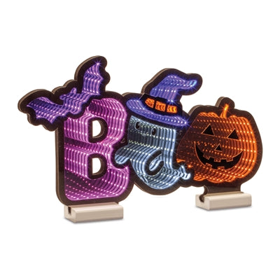 Luz infinita de Halloween con mensaje "Boo", 43 cm x 25 cm