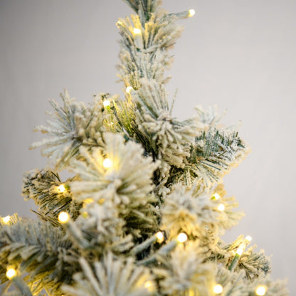 6' Flocked Pencil Aspen Tree - flocked foliage and lights close-up 1