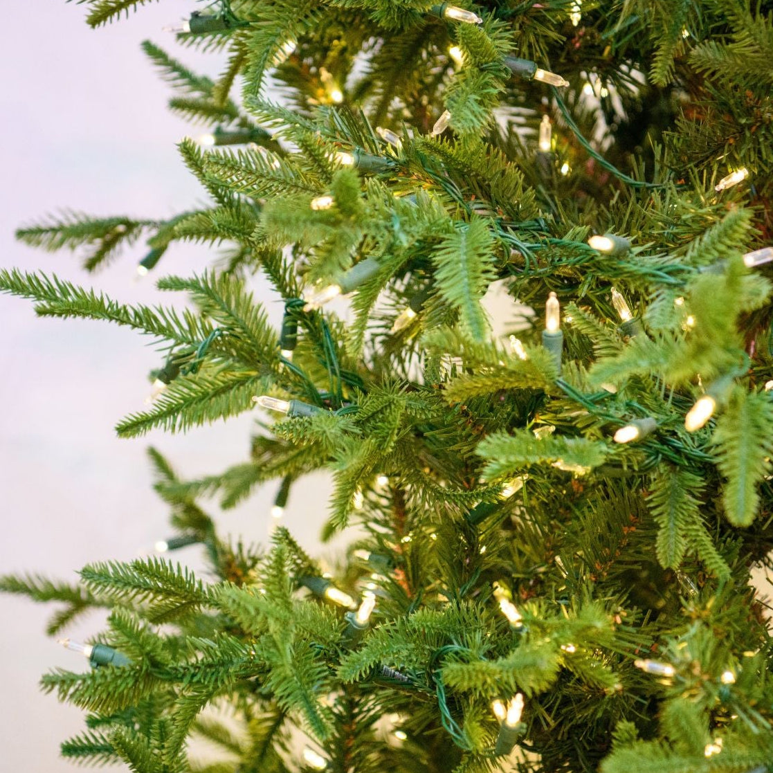7.5' Norway Spruced Tree with LED White Warm Lights - needle and lights close-up 4