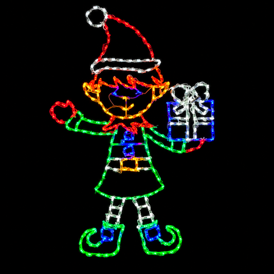 Elf with Gift Box LED Display