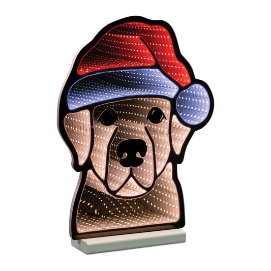 Lámpara infinita Perro con gorro de Papá Noel 16.5" H