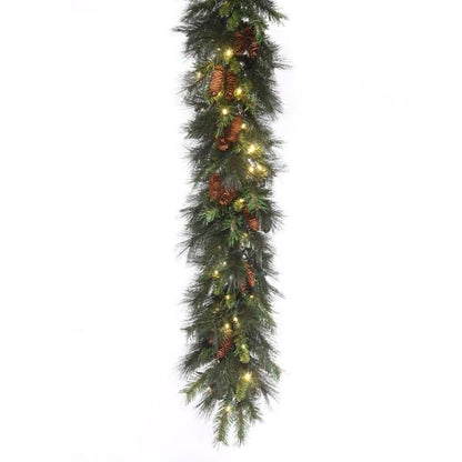 Guirnalda de abeto mixta LED de 9 pies con cóncavos de color blanco cálido