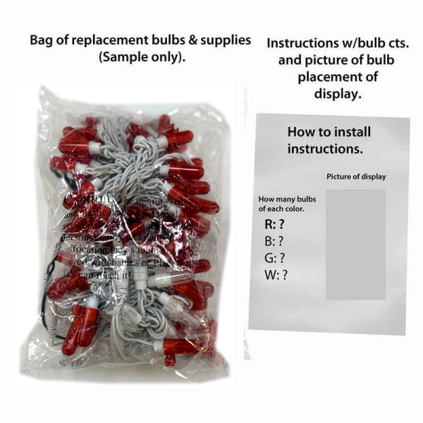 Gift Box 43 Red White Replacement Strand - bag of replacement bulbs and supplies (sample only)