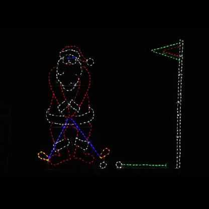 LED light display depicting Santa Claus golfing, with flag and putting green.