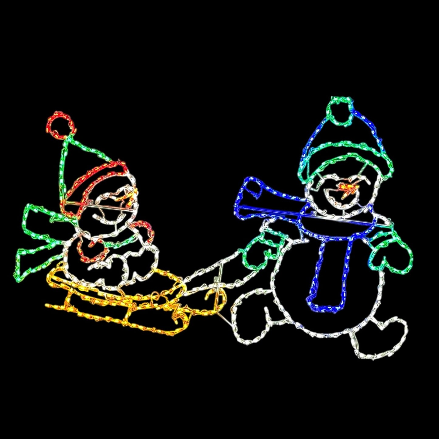 Hermanos Muñecos de Nieve Tirando de un Trineo con Luces LED