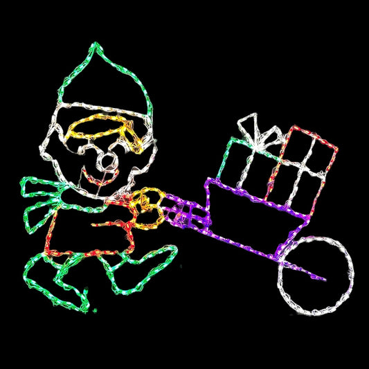 Duende Niño con Regalos en Carretilla Display LED