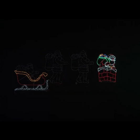Santa Running Sleigh to Chimney Animated LED Display