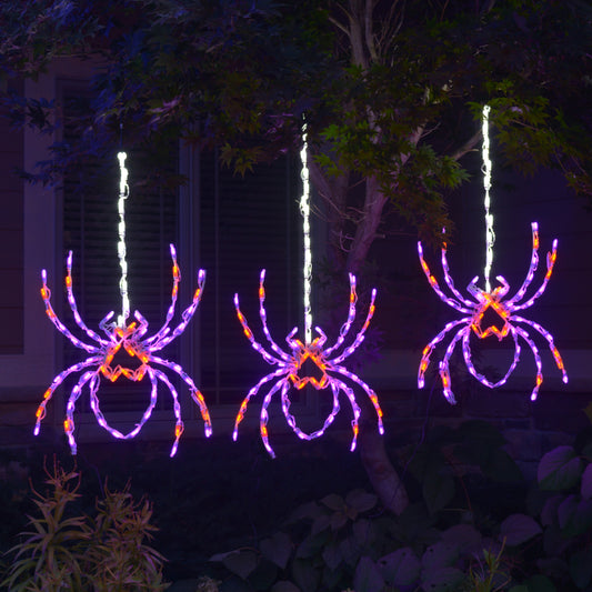 Tres arañas colgantes en telaraña con pantalla LED (37")
