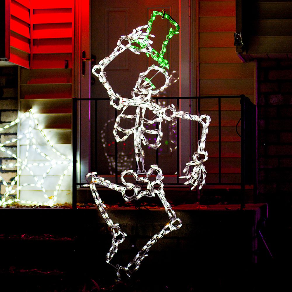 Esqueleto Bailarín con Sombrero Verde, Exhibidor LED (53")