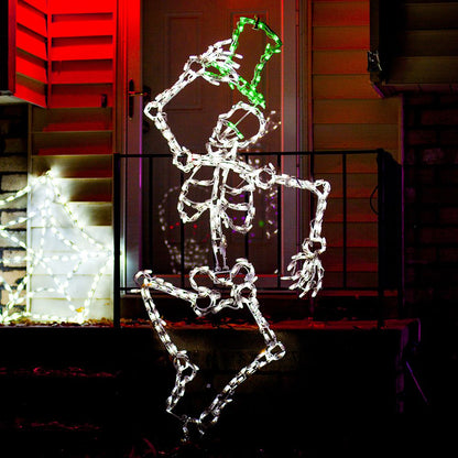Esqueleto Bailarín con Sombrero Verde, Exhibidor LED (53")