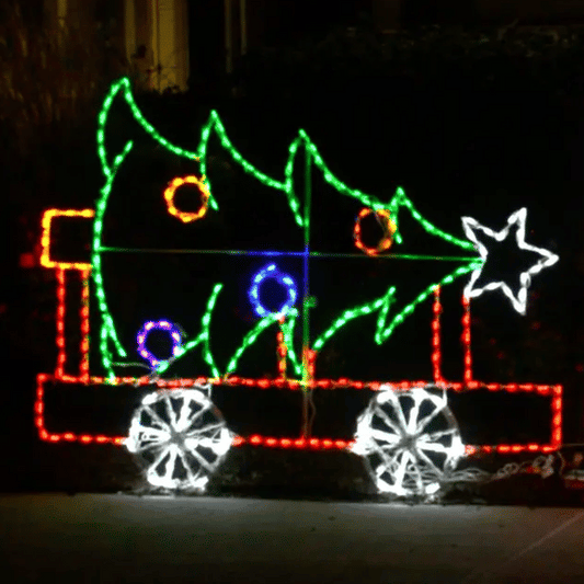 Vagón de tren con árbol de Navidad y pantalla LED animada
