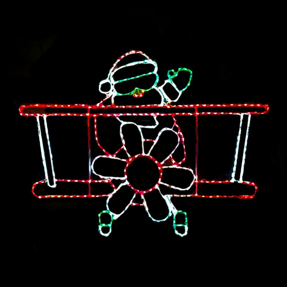 Pantalla LED animada de Papá Noel de frente con avión