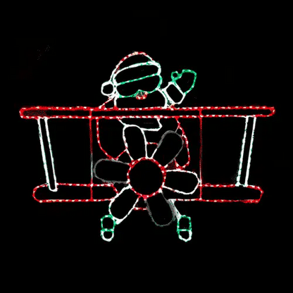 Pantalla LED animada de Papá Noel de frente con avión