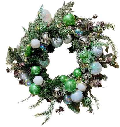 Guirnalda navideña decorada de 24" Campanas plateadas - Musgo escarchado con luces a pilas