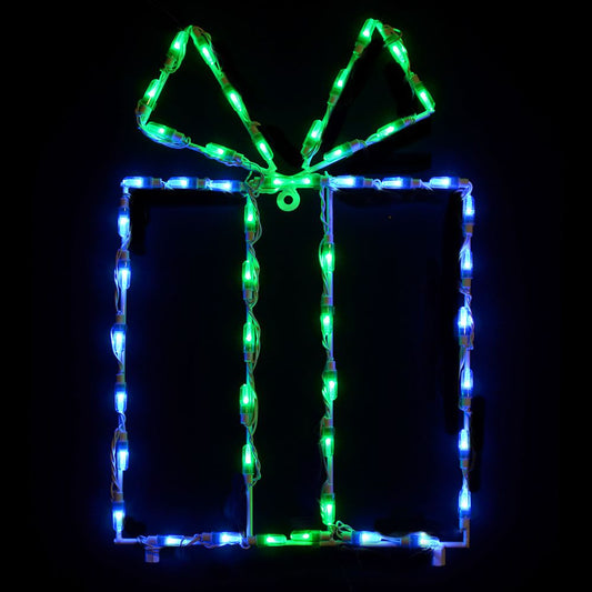 Caja de regalo con pantalla LED - Caja azul/Lazo verde (25")