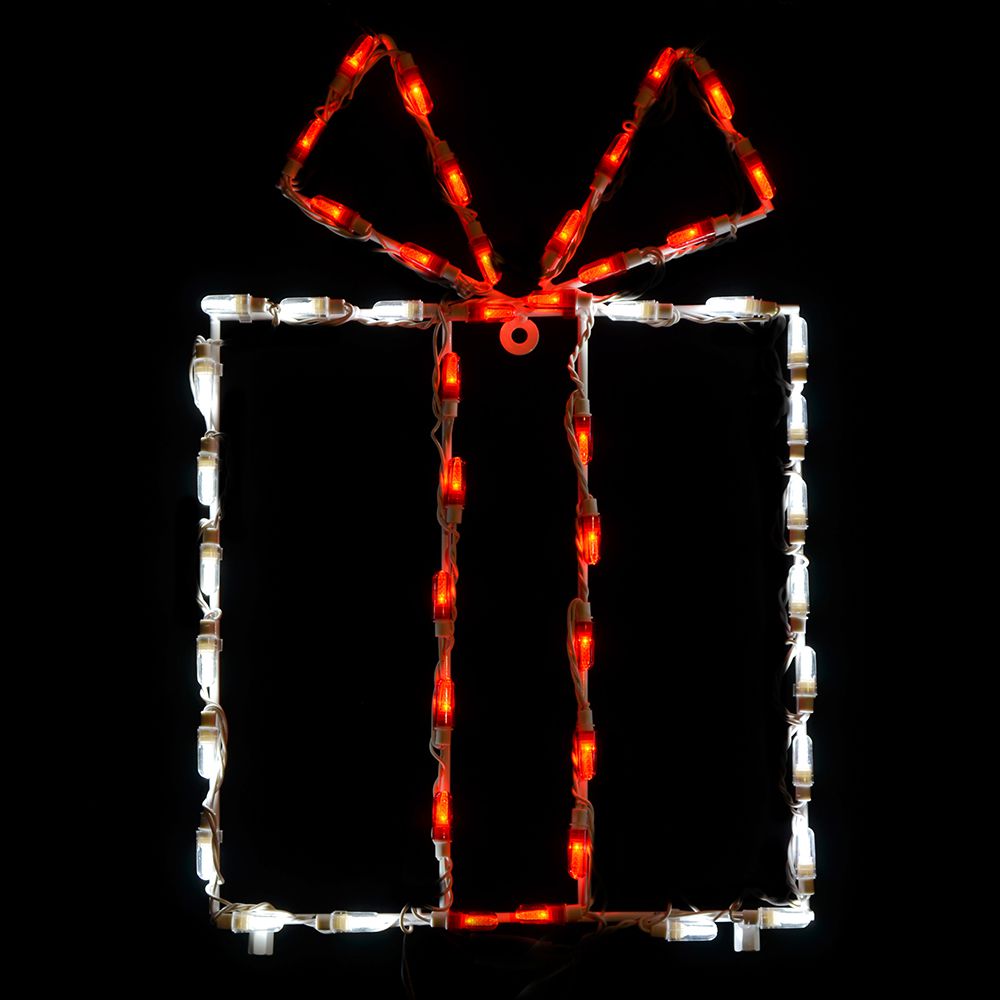 Caja de regalo con pantalla LED - Caja blanca/lazo rojo (63,5 cm)