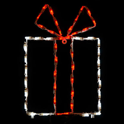 Caja de regalo con pantalla LED - Caja blanca/lazo rojo (63,5 cm)