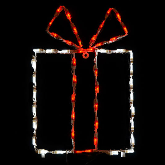 Caja de regalo con pantalla LED - Caja blanca/lazo rojo (63,5 cm)