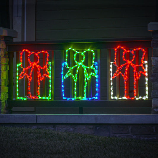 Caja de regalo con pantalla LED - Azul con lazo verde