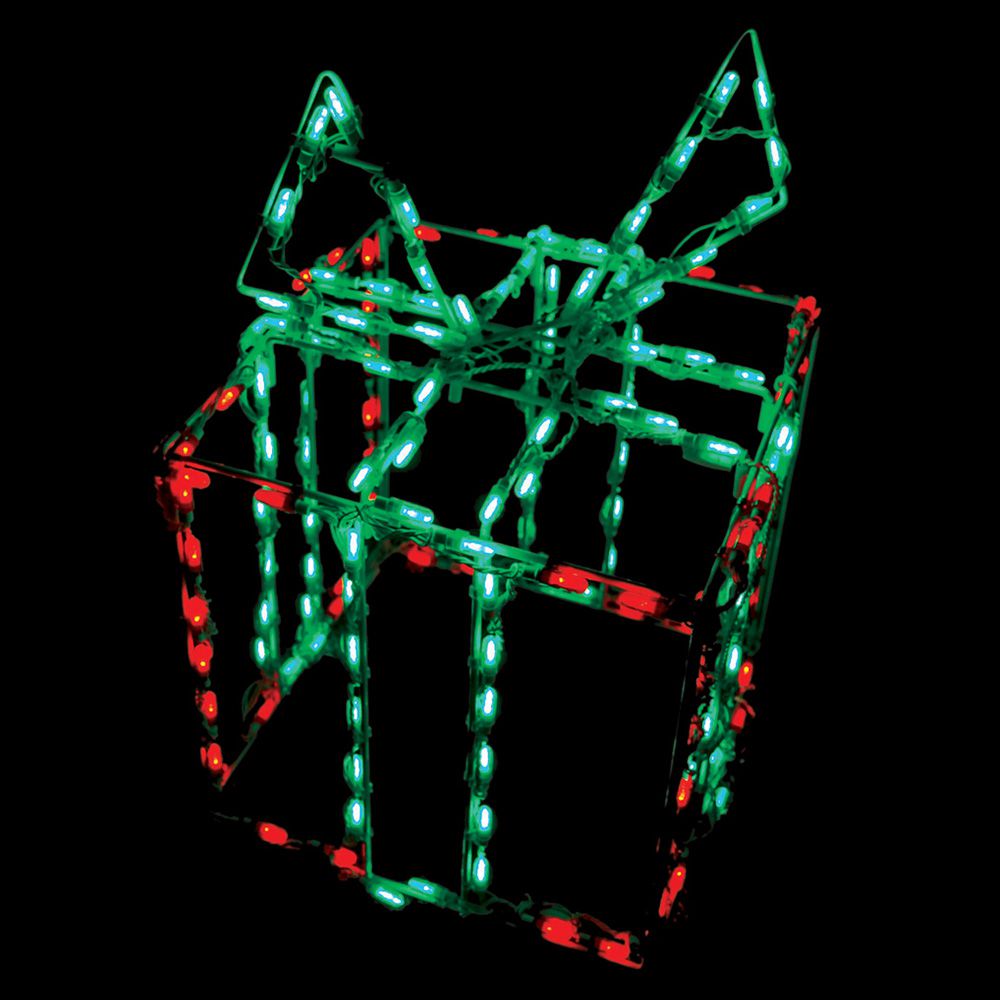 Exhibidor LED 3D Caja de Regalo - Caja Roja Moño Verde (32")