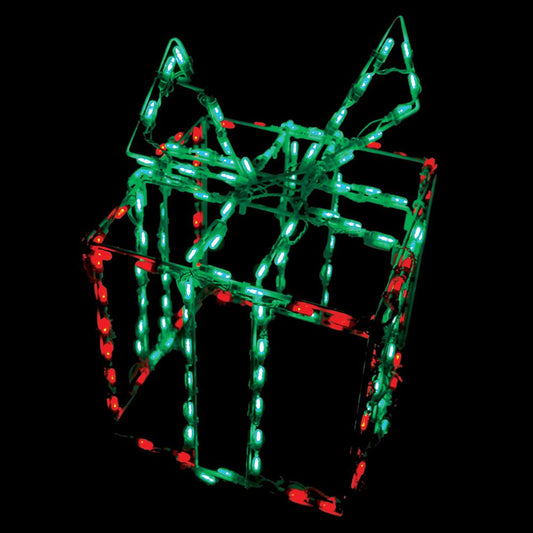 Exhibidor LED 3D Caja de Regalo - Caja Roja Moño Verde (32")