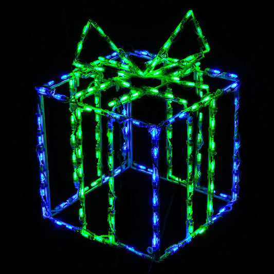 Pantalla LED 3D con forma de caja de regalo - Caja azul lazo verde