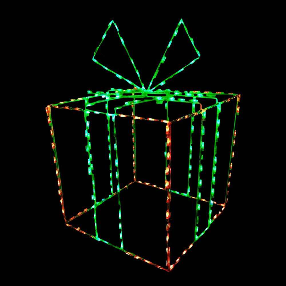 Caja de regalo 3D grande, roja con lazo verde - Destello