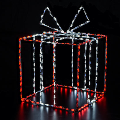 Caja de regalo 3D grande, roja con lazo blanco - Twinkle