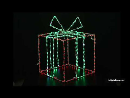 Caja de regalo 3D grande, roja con lazo verde - Destello