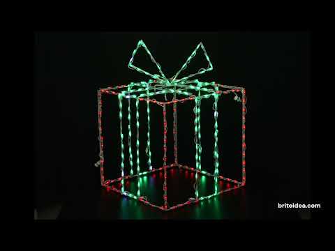 Caja de regalo 3D grande, roja con lazo verde - Destello