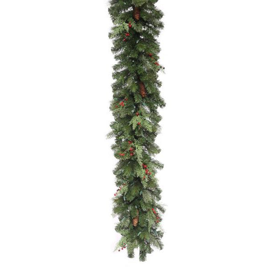 Guirnalda de pino de montaña LED de 14"x9' color blanco cálido