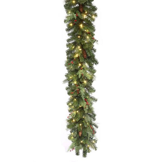 Guirnalda de pino de montaña LED de 14"x9' color blanco cálido