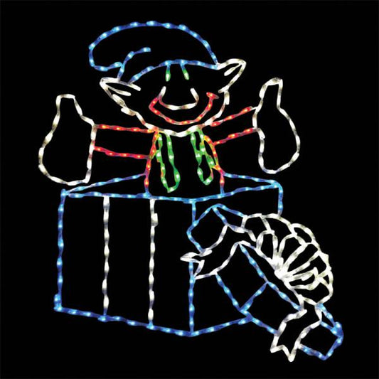 Elfo saliendo de caja de regalo, Pantalla LED (50")