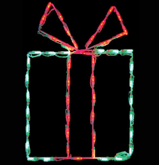 Exhibidor LED Caja de Regalo - Caja Verde/Moño Rojo (25")