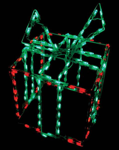 Exhibidor LED 3D Caja de Regalo - Caja Roja Moño Verde (32")